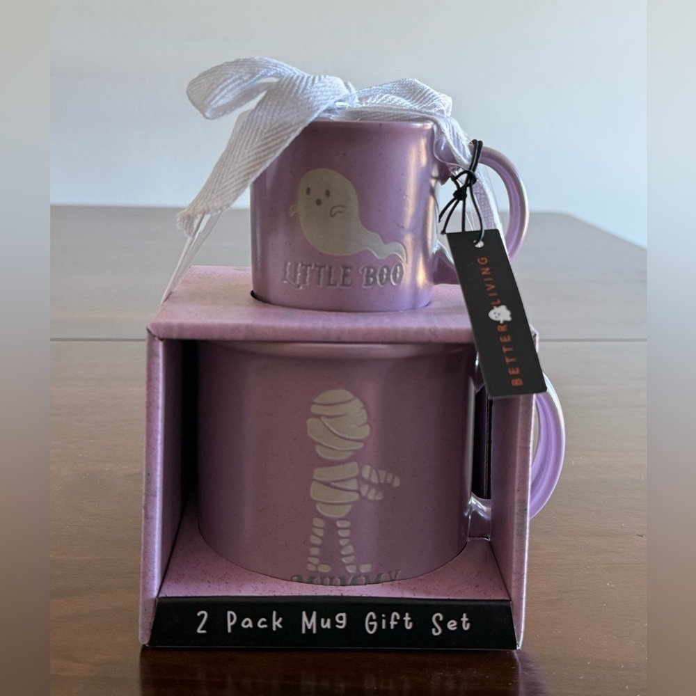 Halloween Ceramic Mugs Little Boo & Spooky Mummy Lavender 2-Pack Mug Gift Set